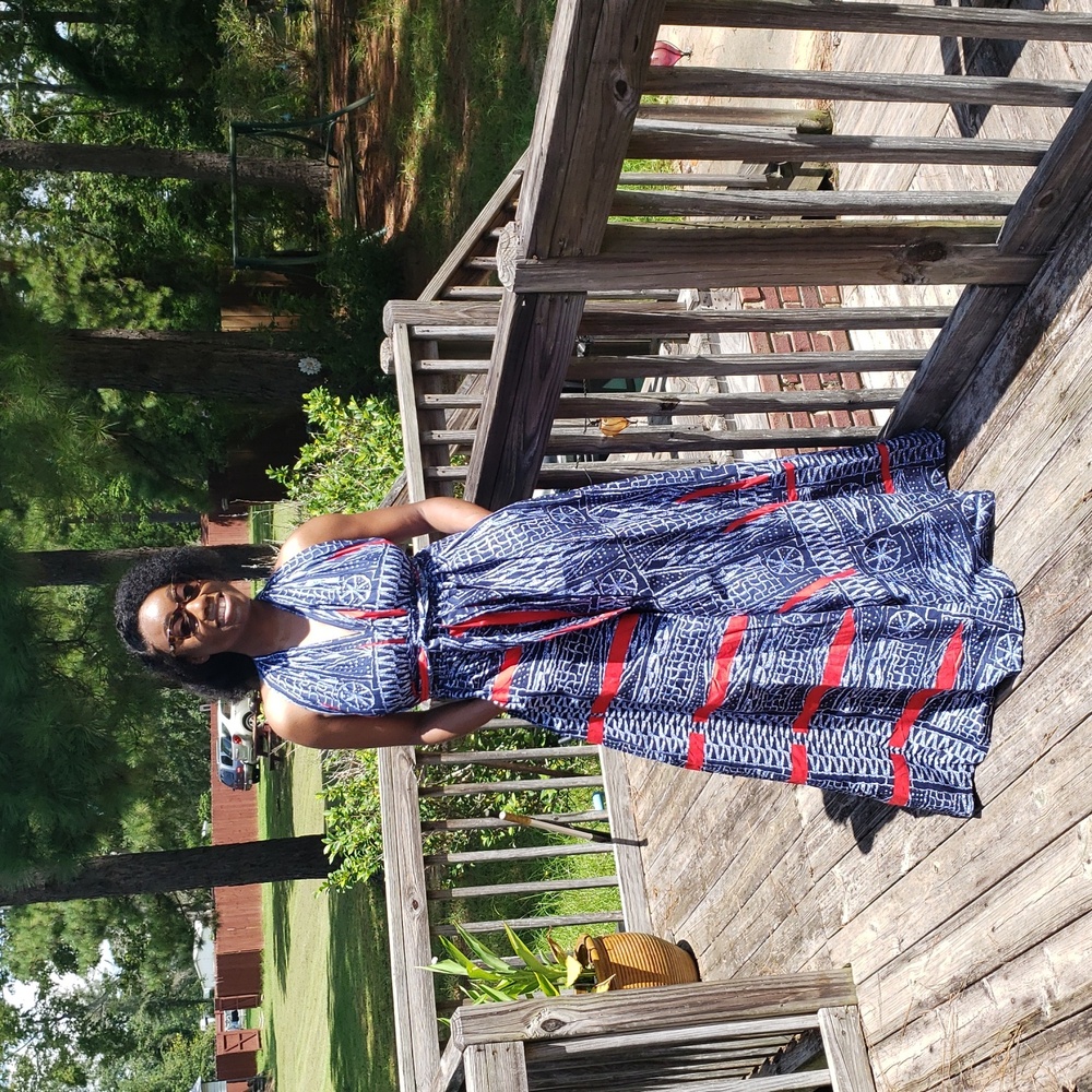 Stunning  Blue and Red Ankara Print Haulter Back  Maxi Dress